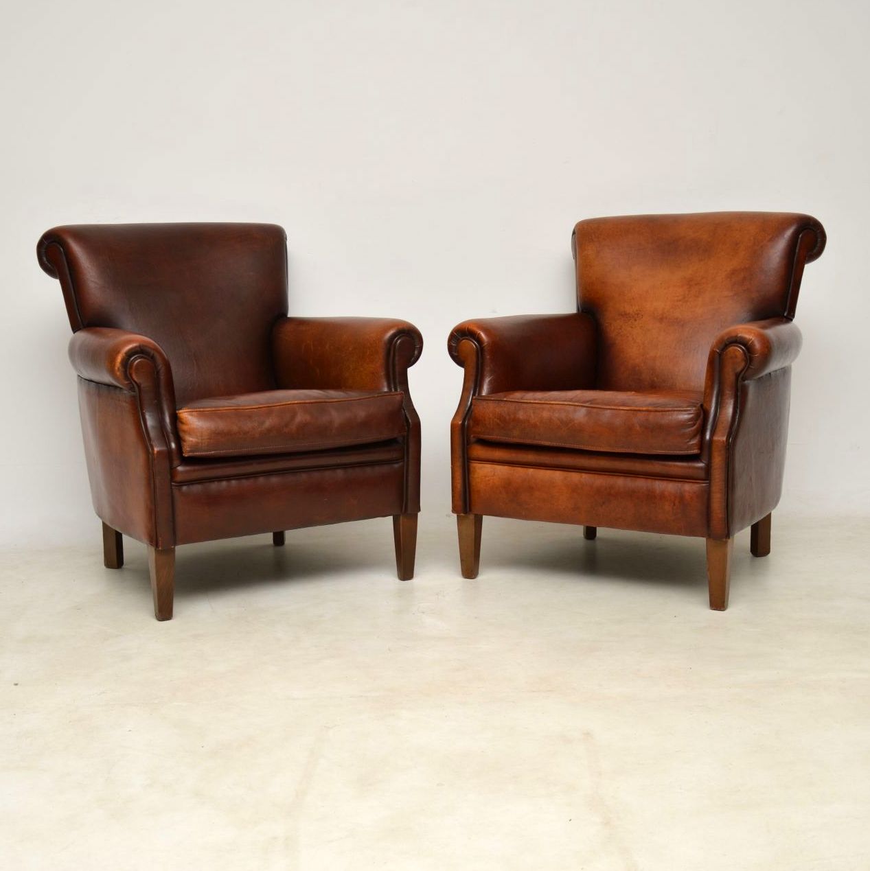 Pair of Distressed Leather Armchairs c.1950 (1 of 1) Pair of Distressed Leather Armchairs c.1950 (1 of 1)