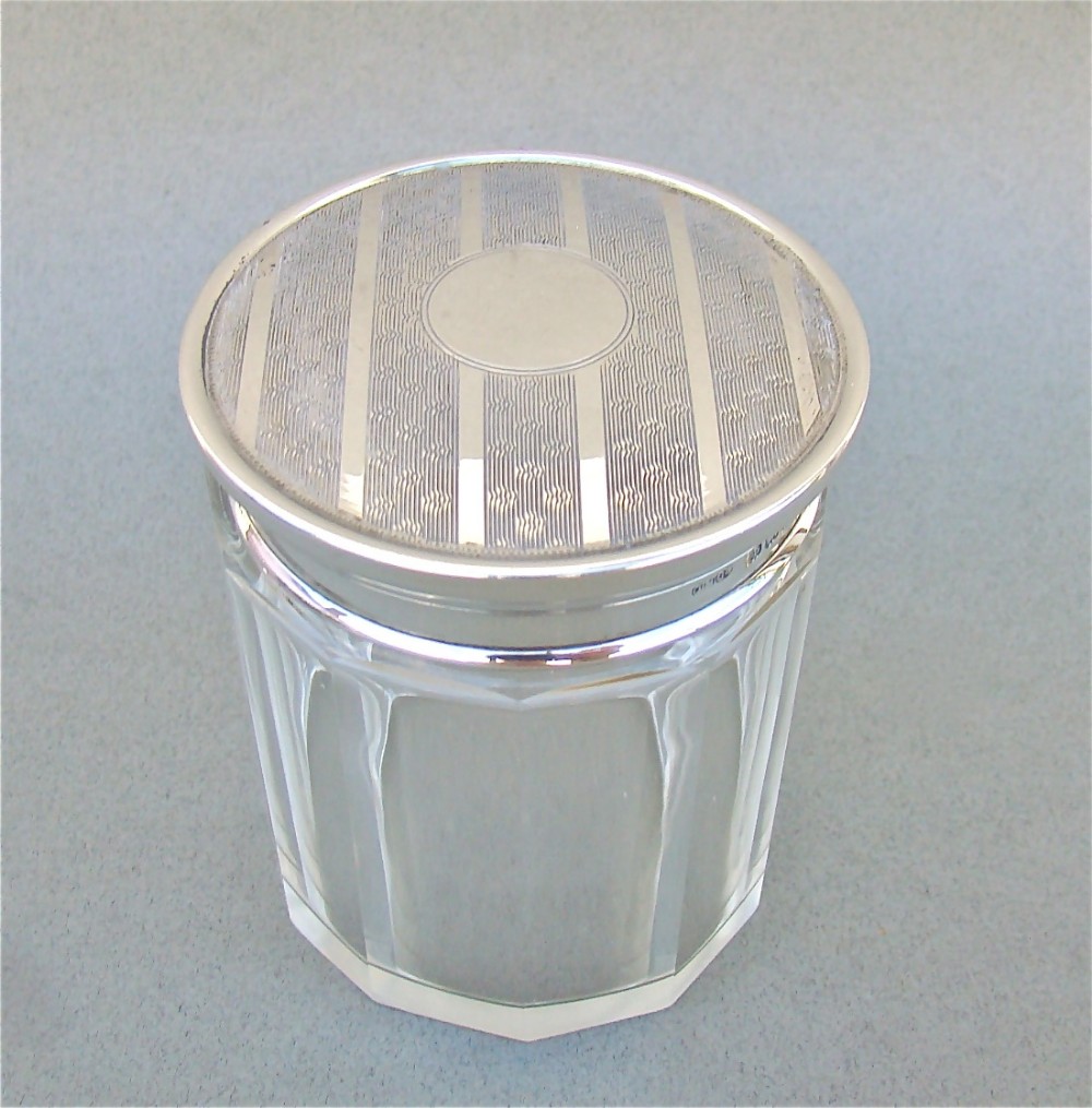 Art Deco Silver Mounted Dressing Table Jar by DM, Birmingham 1926 (1 of 1) Art Deco Silver Mounted Dressing Table Jar by DM, Birmingham 1926 (1 of 1)