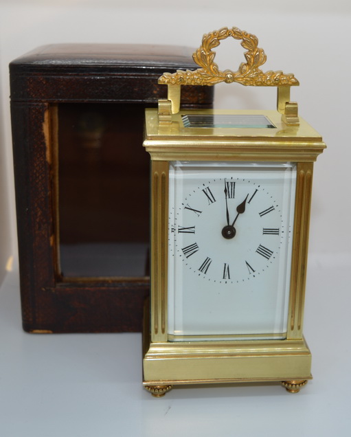 Carriage Clock with Gilt Floral Handle & Box c.1900 (1 of 1) Carriage Clock with Gilt Floral Handle & Box c.1900 (1 of 1)