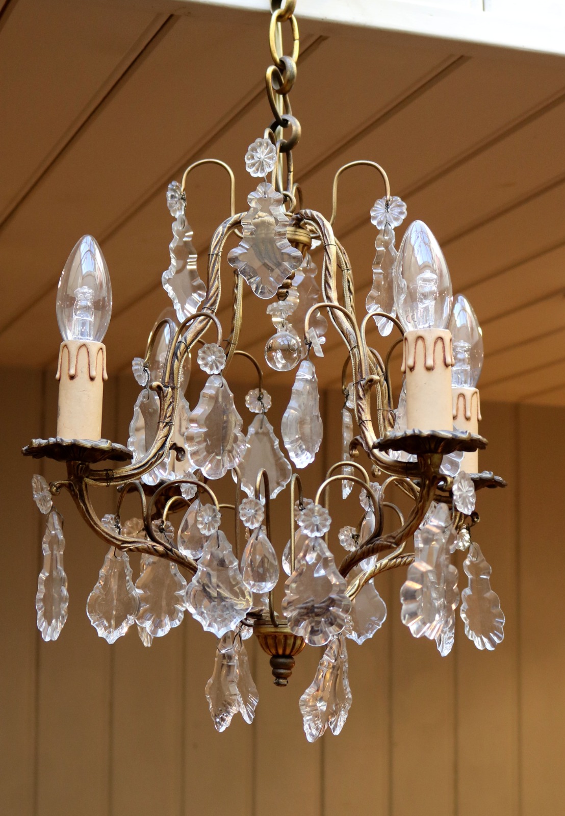French Four Branch Gilt Chandelier c.1920 (1 of 7)