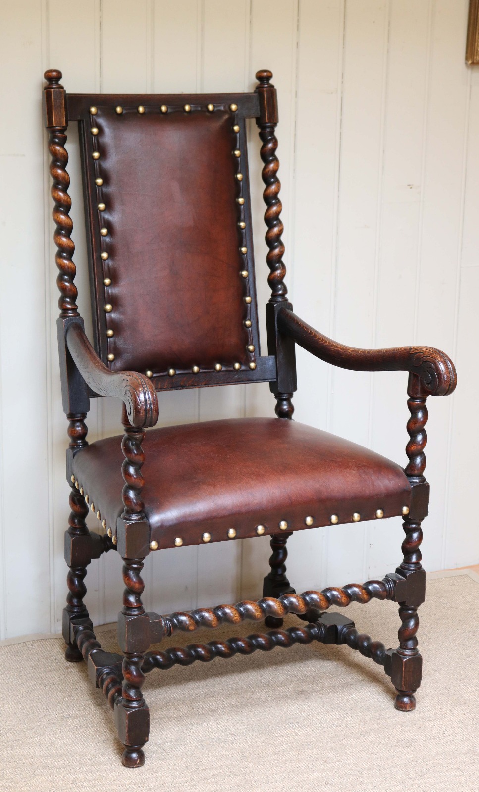 Oak & Leather Chair c.1920 (1 of 7)