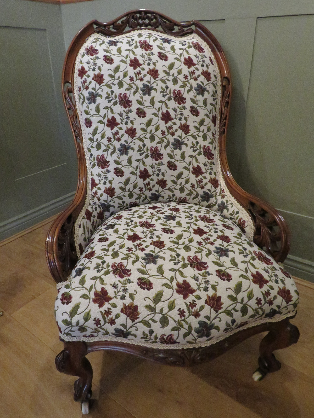 Carved Walnut Armchair Newly Upholstered & Restored (1 of 1)