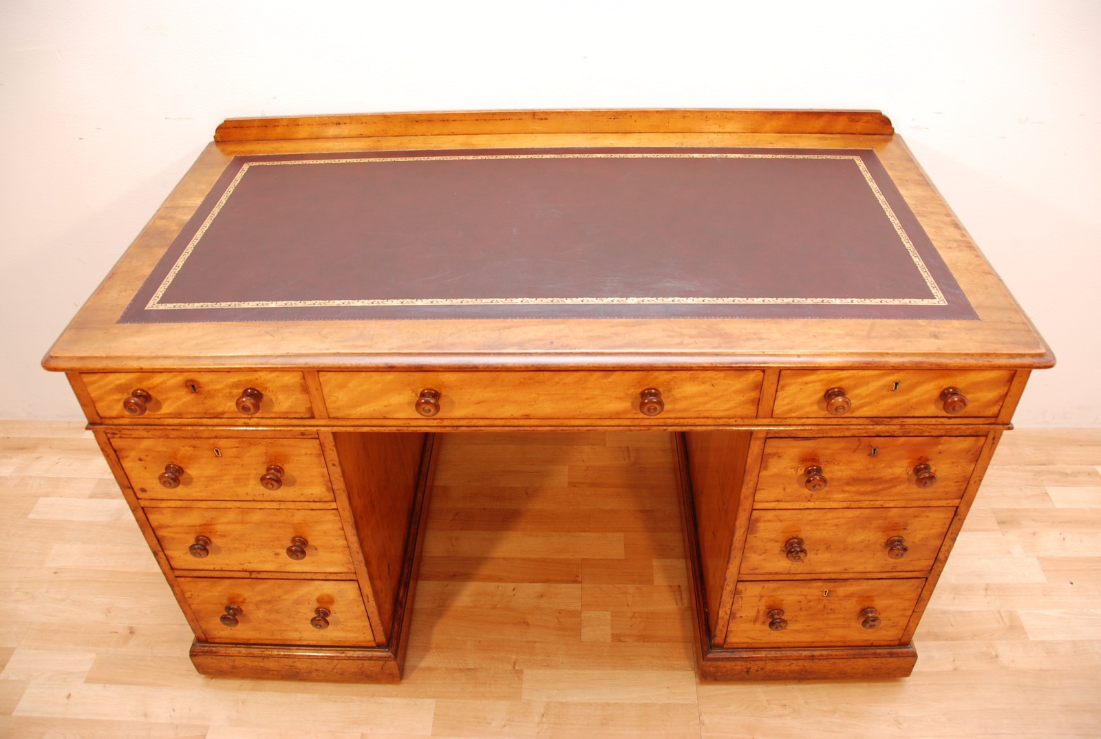 Antique Victorian Satin Wood Writing Pedestal desk dated from 1880c (1 of 1) Antique Victorian Satin Wood Writing Pedestal desk dated from 1880c (1 of 1)