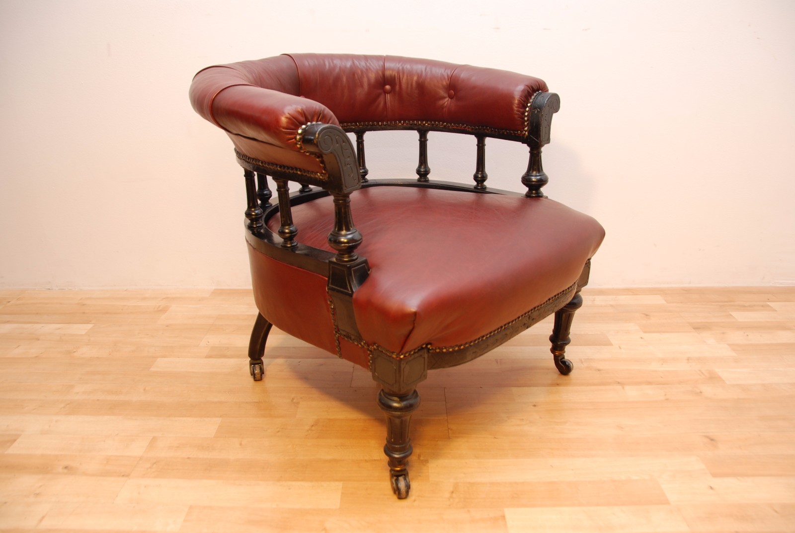Antique Victorian Ebonised Captains Tube Burgundy Leather Armchair c.1880 (1 of 6) Antique Victorian Ebonised Captains Tube Burgundy Leather Armchair c.1880 (1 of 6)