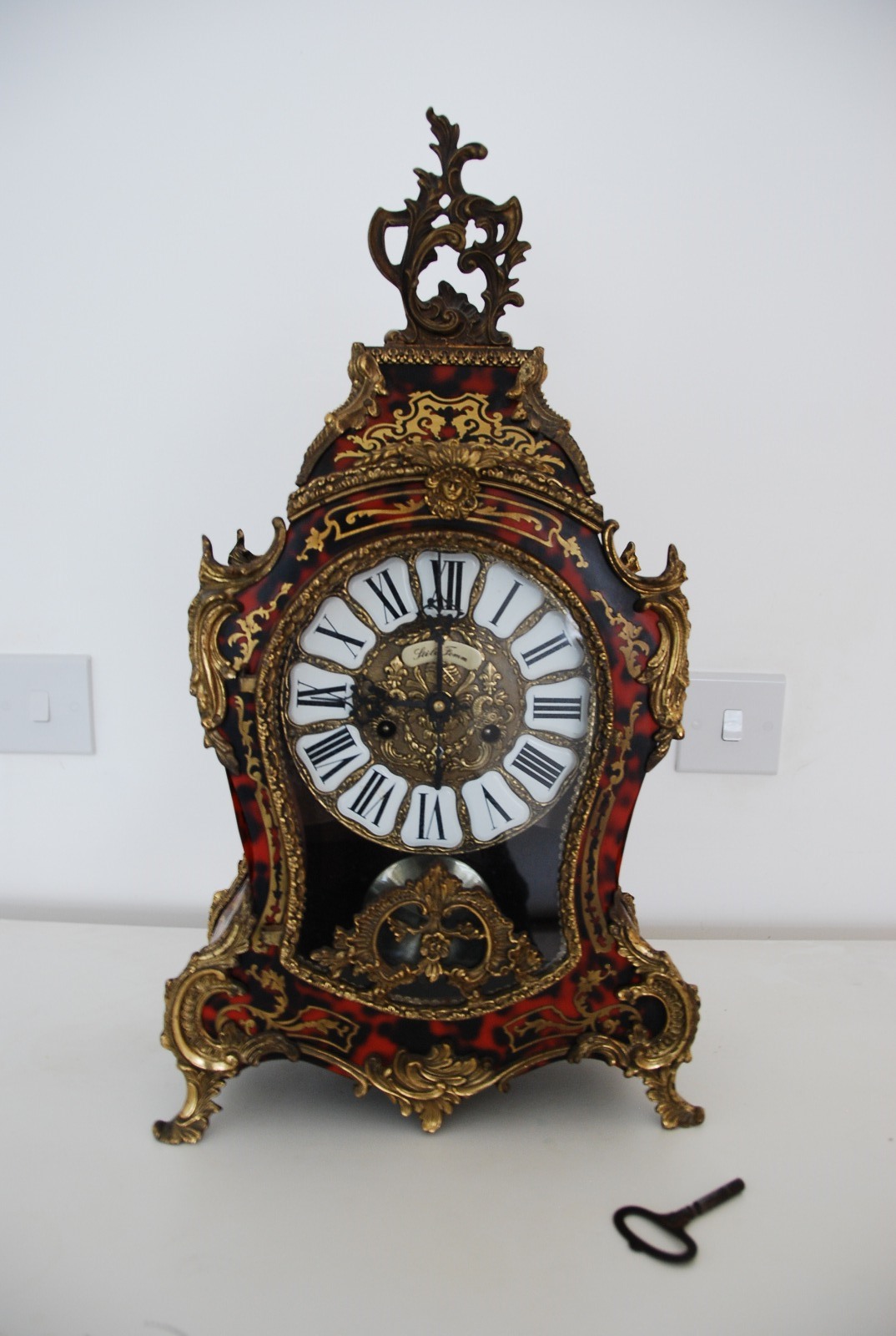 Stunning Large Nicely Inlaid Red Boulle Clock 19th Century French Style (1 of 14)