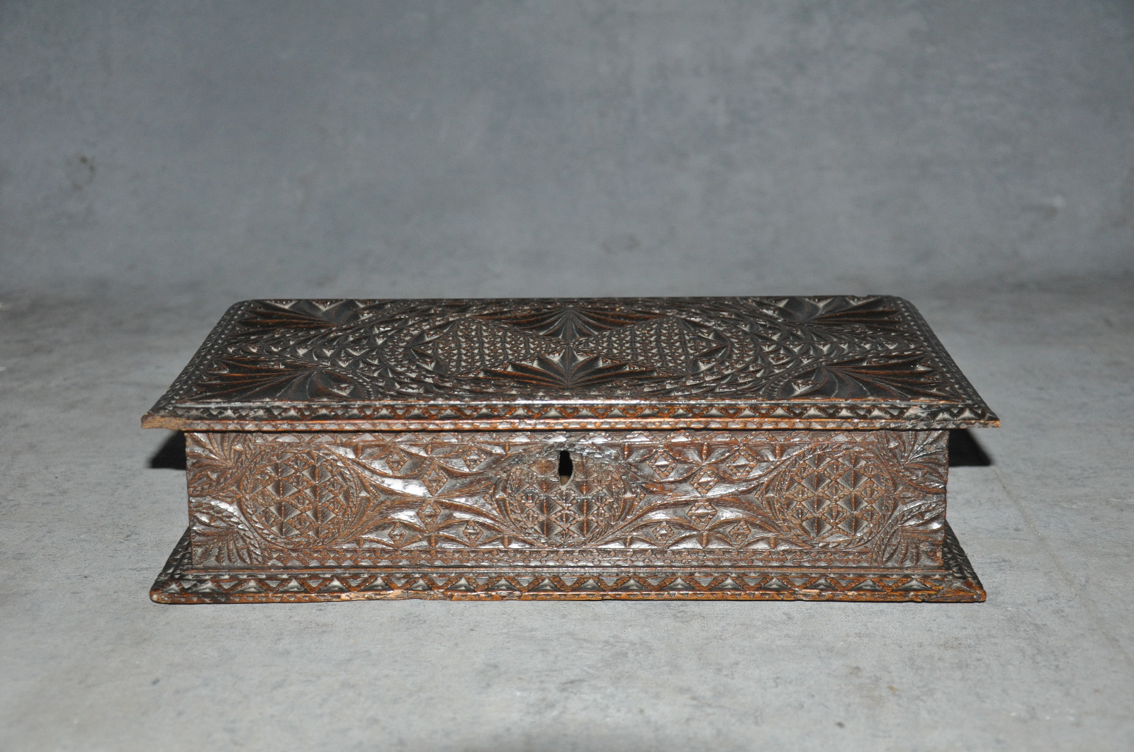 17th Century Oak Chip Carved Box (1 of 9)