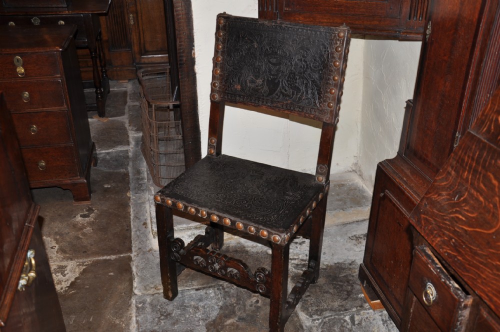 Rare 17th Century Leather Tooled Walnut Chair (1 of 7)