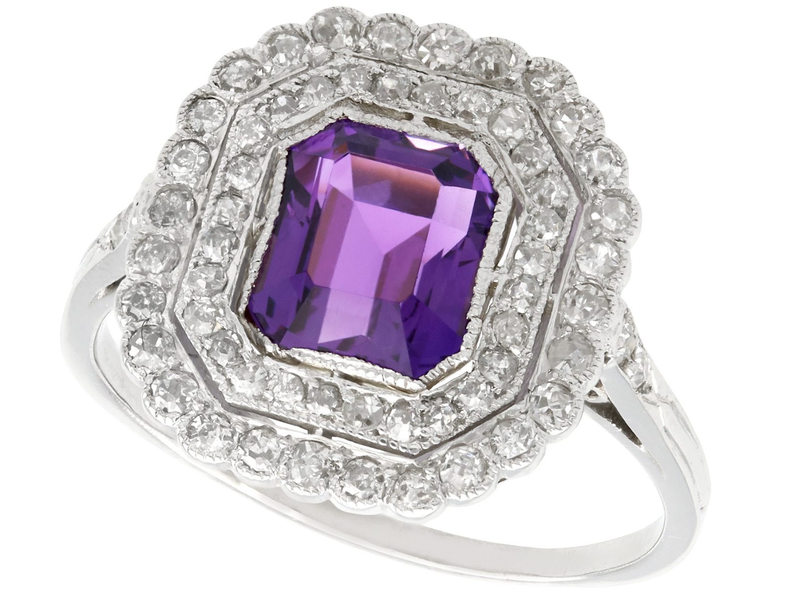 1.92ct Amethyst & 1.20ct Diamond, Platinum Dress Ring - Antique c.1920 (1 of 9) 1.92ct Amethyst & 1.20ct Diamond, Platinum Dress Ring - Antique c.1920 (1 of 9)