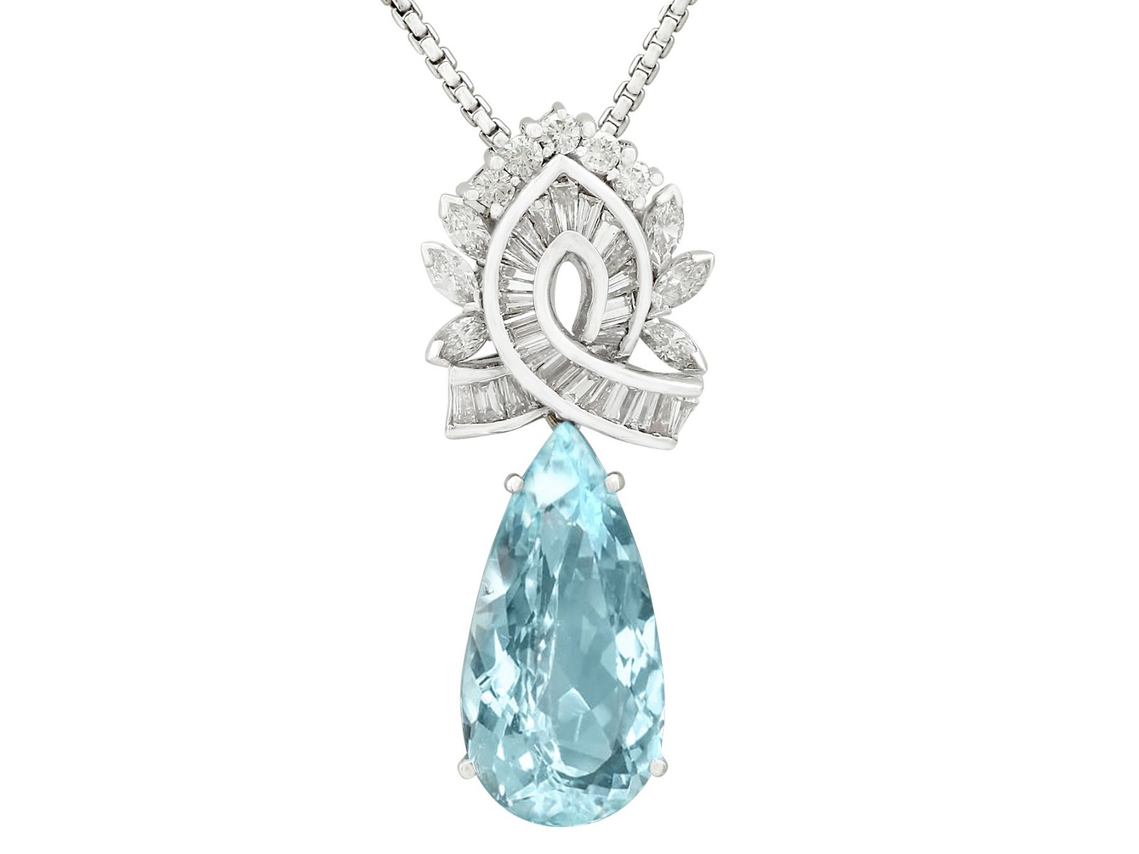 11.20ct Aquamarine and 2.37ct Diamond, Platinum & 18ct White Gold Pendant - Vintage c.1950 (1 of 9) 11.20ct Aquamarine and 2.37ct Diamond, Platinum & 18ct White Gold Pendant - Vintage c.1950 (1 of 9)