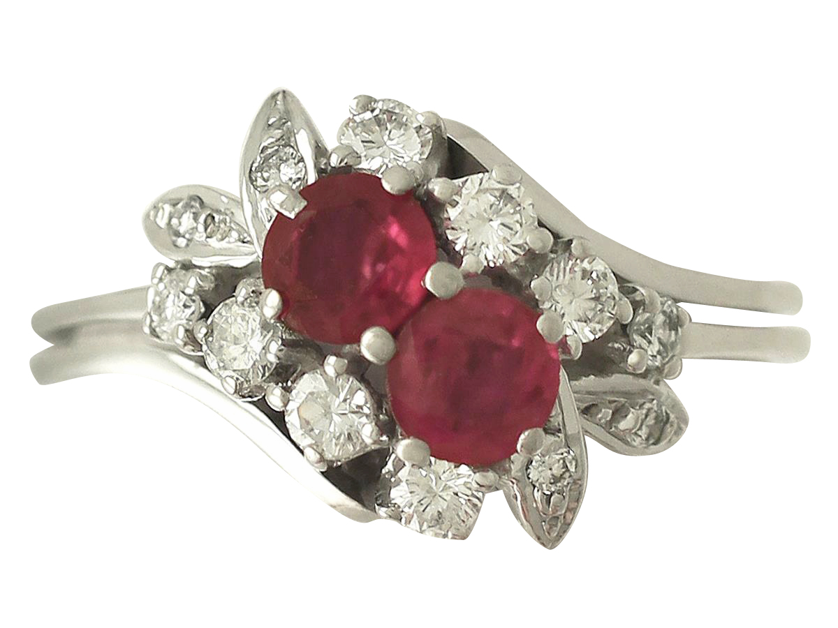 Vintage 0.70 ct Ruby & 0.56ct Diamond, 18ct White Gold Cocktail Ring (1 of 1)