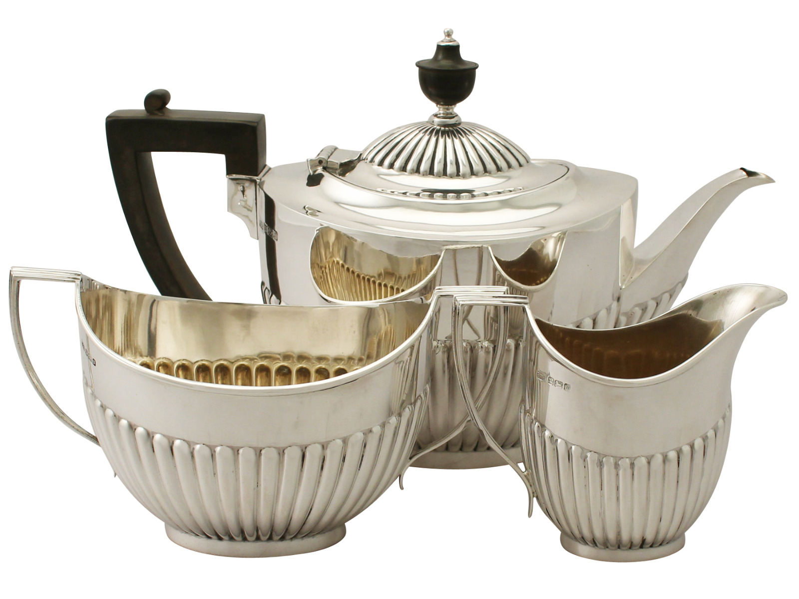 Antique Sterling Silver Three Piece Tea Service - Queen Anne Style (1 of 1) Antique Sterling Silver Three Piece Tea Service - Queen Anne Style (1 of 1)