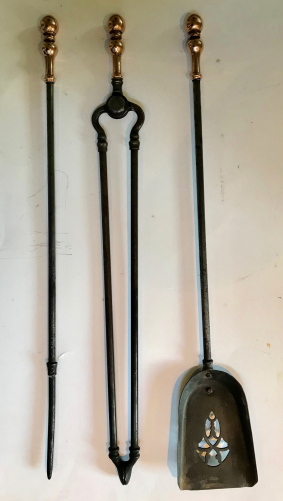 Set of 19th Century Copper Handled Steel Fire Irons (1 of 1) Set of 19th Century Copper Handled Steel Fire Irons (1 of 1)