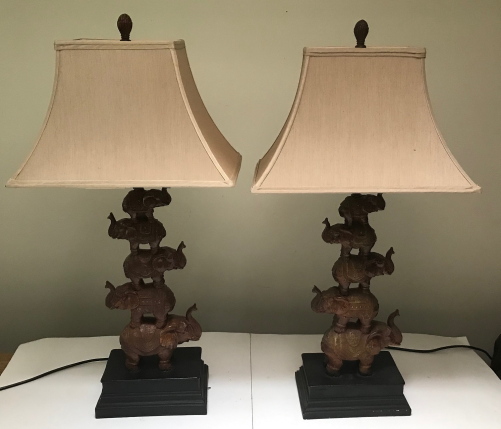 A Highly Decorative Pair of Pyramid Elephant Lamps (1 of 1) A Highly Decorative Pair of Pyramid Elephant Lamps (1 of 1)