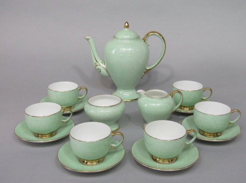 Paragon China Coffee / Tea Wares with Pale Green Speckled Glaze Finish c.1935 (1 of 1) Paragon China Coffee / Tea Wares with Pale Green Speckled Glaze Finish c.1935 (1 of 1)