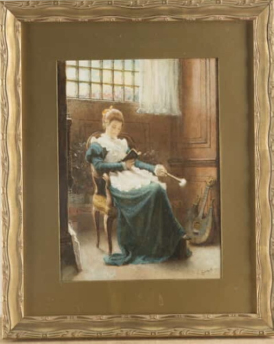 Charles Gogin - Watercolour - Lady Sat Reading (1 of 3) Charles Gogin - Watercolour - Lady Sat Reading (1 of 3)