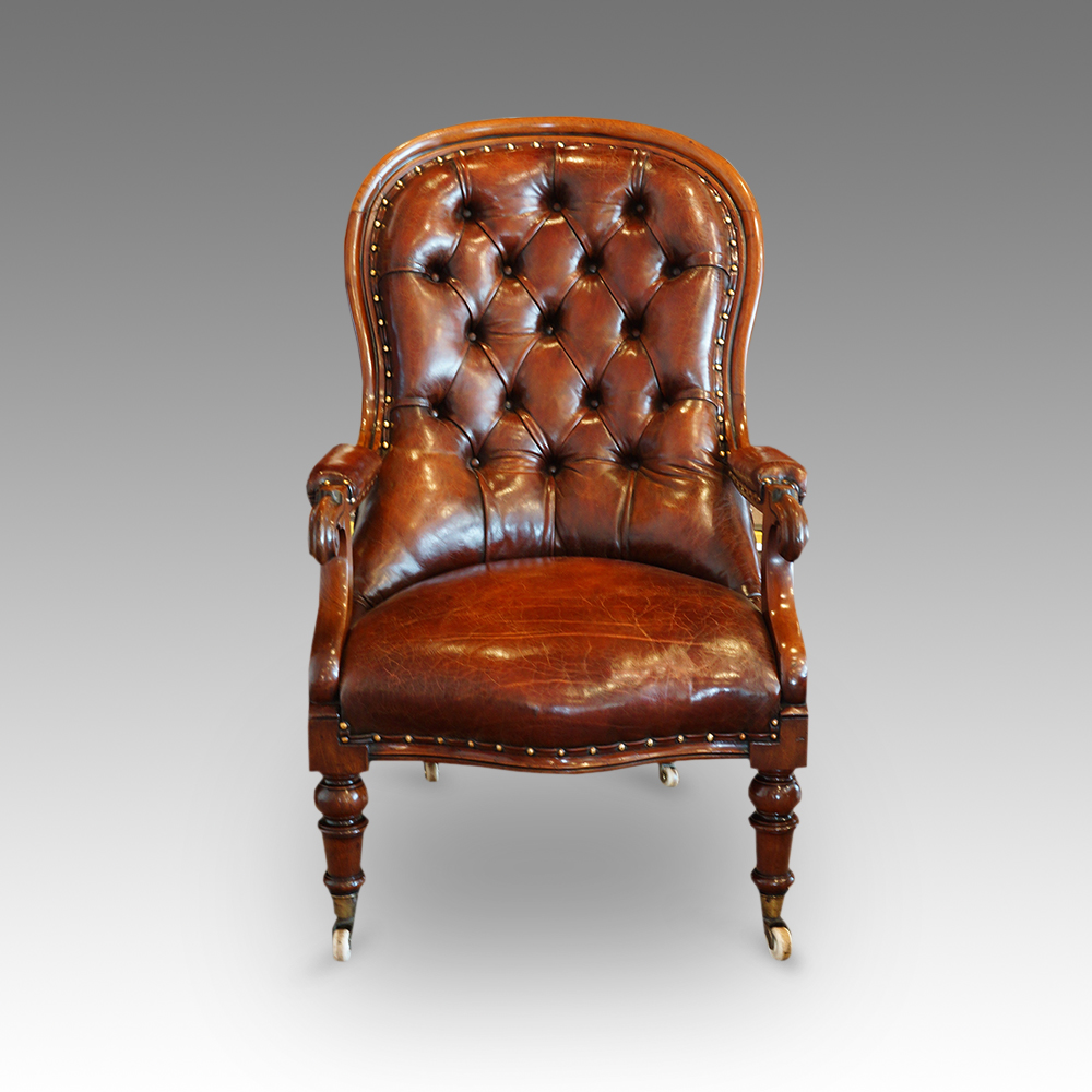 Victorian Turned Leg Leather Reading Chair LA94950