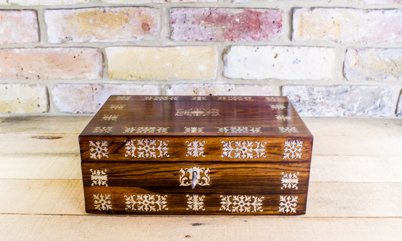Rosewood with Mother of Pearl Inlay Table Box c.1830 (1 of 1) Rosewood with Mother of Pearl Inlay Table Box c.1830 (1 of 1)