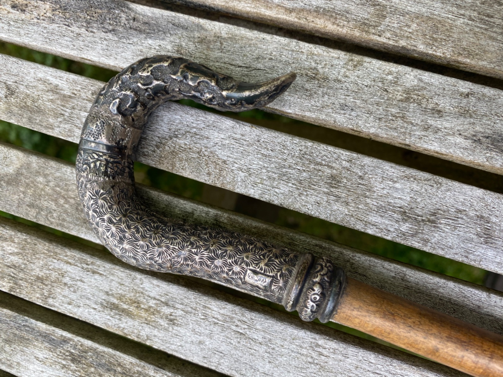 Silver Crook Handles Walking Stick 1888 LA205746