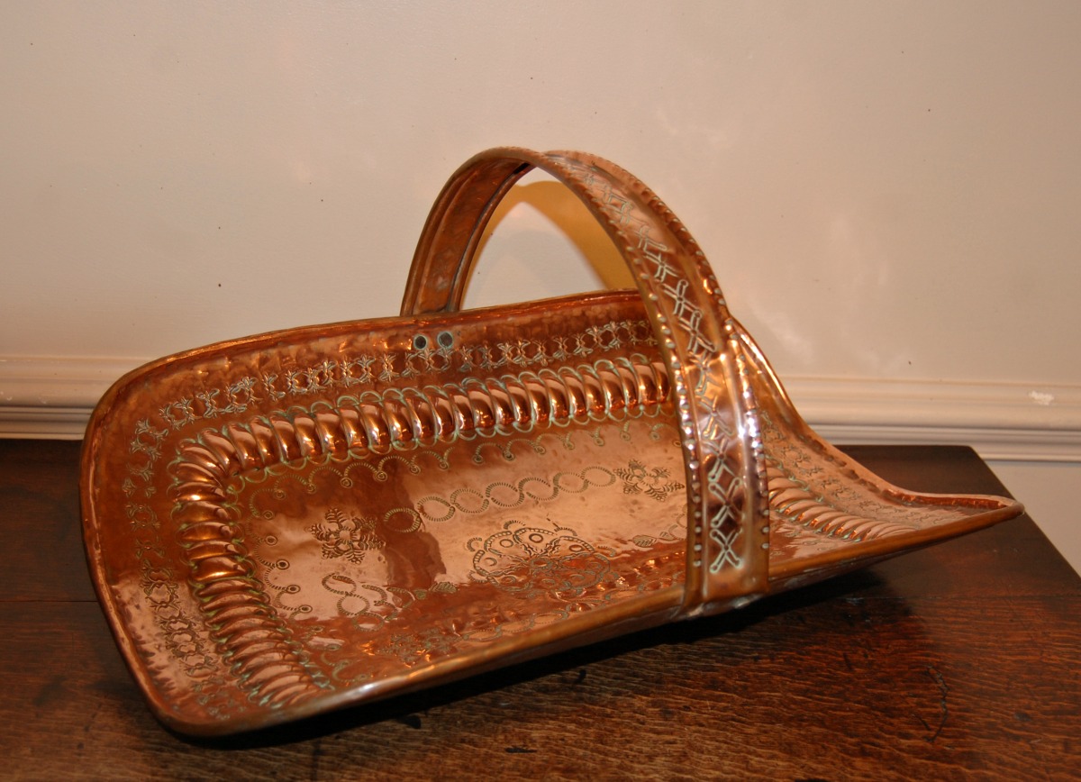 Unusual 19th Century Embossed Copper Tray / Basket (1 of 5)