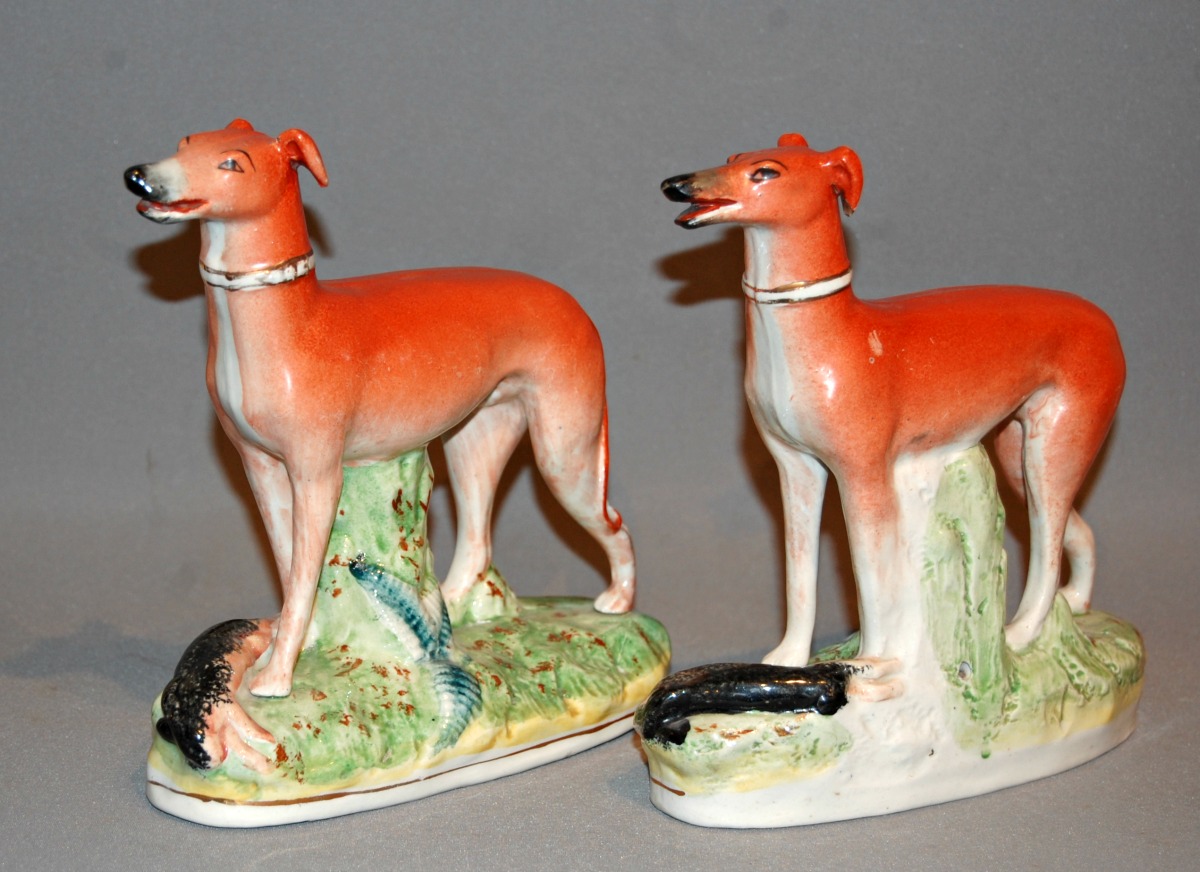 Pair of 19th Century Staffordshire Hunting Dogs (1 of 3)