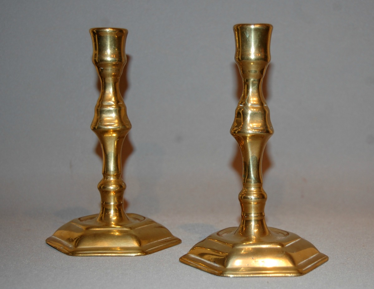 Pair of 18th Century Antique Brass Candlesticks (1 of 3)