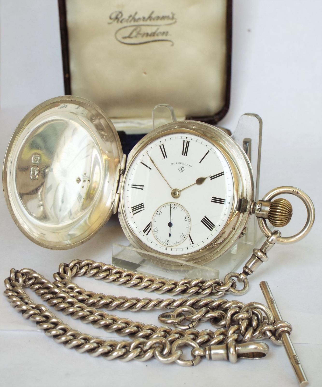 Antique Rotherhams Silver Hunter Pocket & Chain LA112819