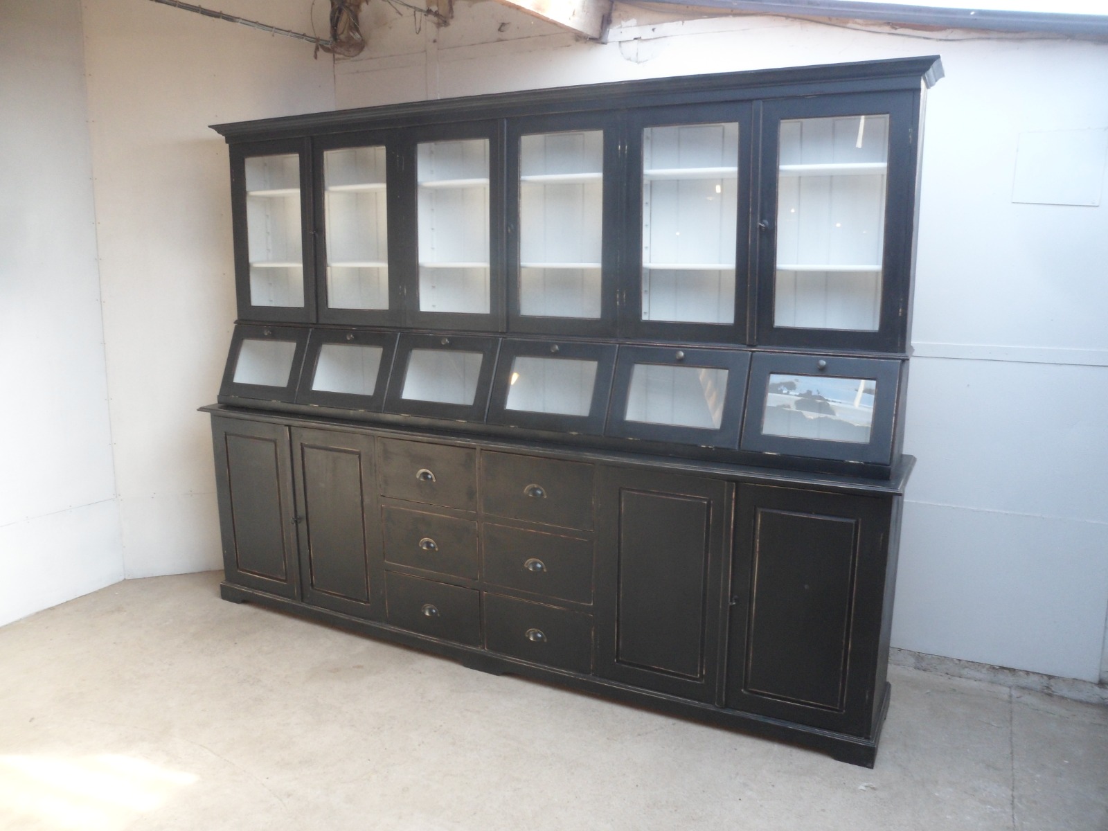 Massive 3 Metre Reclaimed Pine Painted Black / White 6 Door Dresser / Shop Fitting (1 of 11)