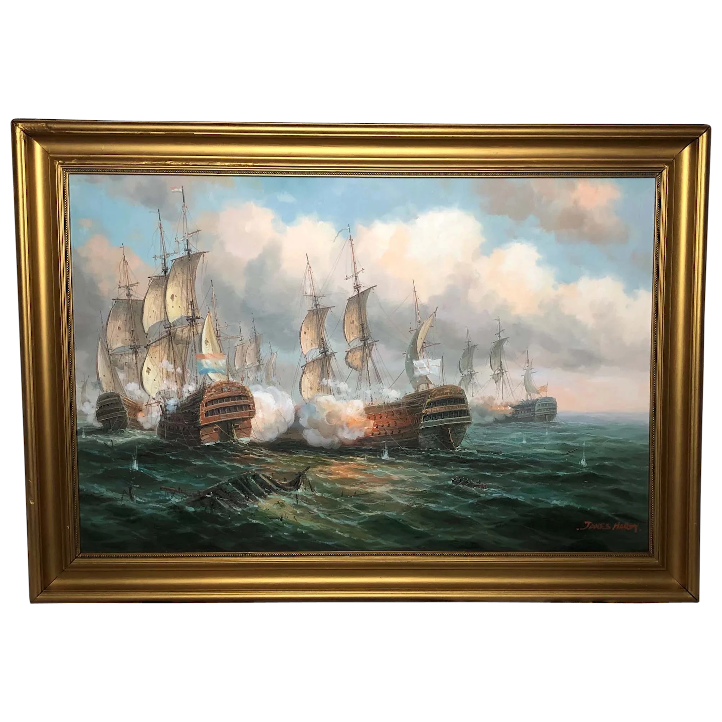 Marine Maritime Oil Painting Naval War Ships Sea Battle of Trafalgar Listed Artist James Hardy (1 of 49) Marine Maritime Oil Painting Naval War Ships Sea Battle of Trafalgar Listed Artist James Hardy (1 of 49)