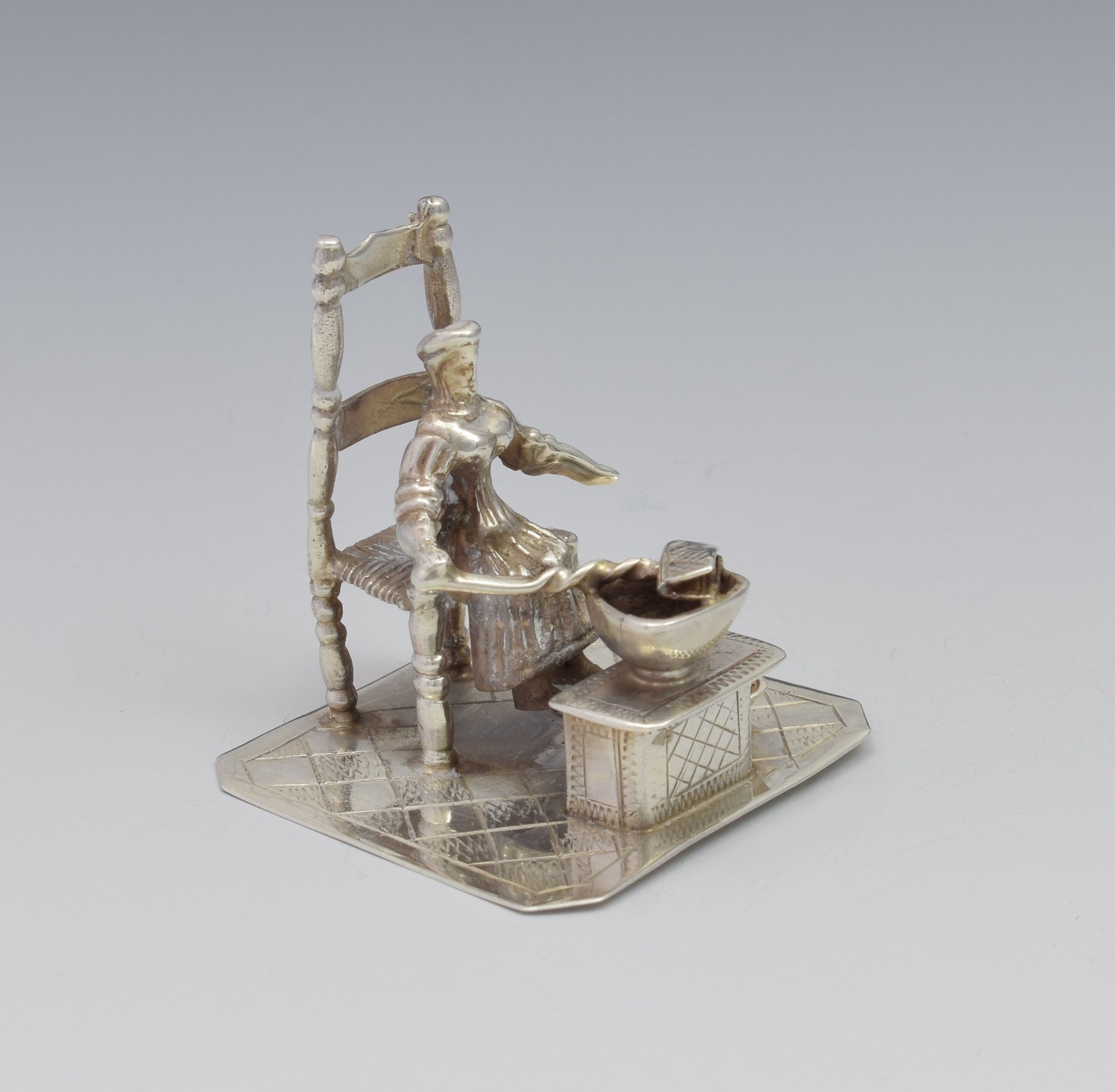 Dutch Silver Miniature Figure Seated Woman Girl Cooking c.1890 (1 of 10)