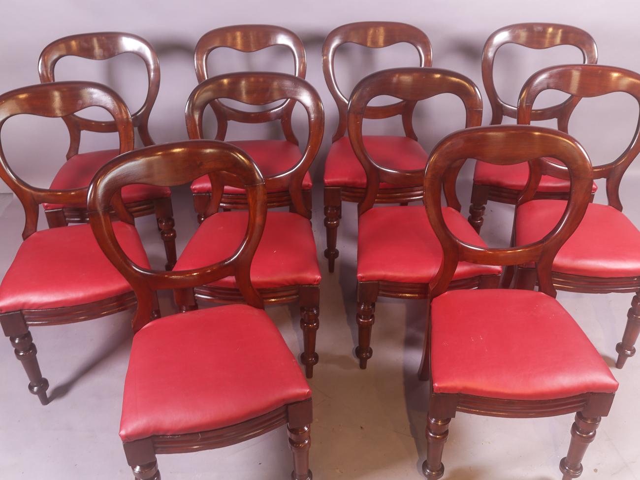 Set of 10 Victorian Mahogany Balloon Back Dining Chairs c.1860 (1 of 1) Set of 10 Victorian Mahogany Balloon Back Dining Chairs c.1860 (1 of 1)