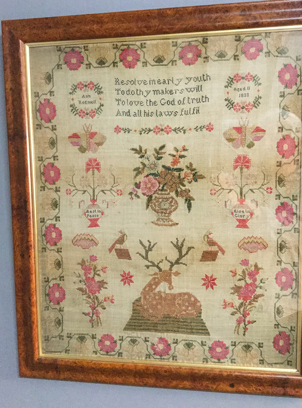 Girl Needlework Sampler Ann Rodmell 1833 Age 11 (1 of 1) Girl Needlework Sampler Ann Rodmell 1833 Age 11 (1 of 1)
