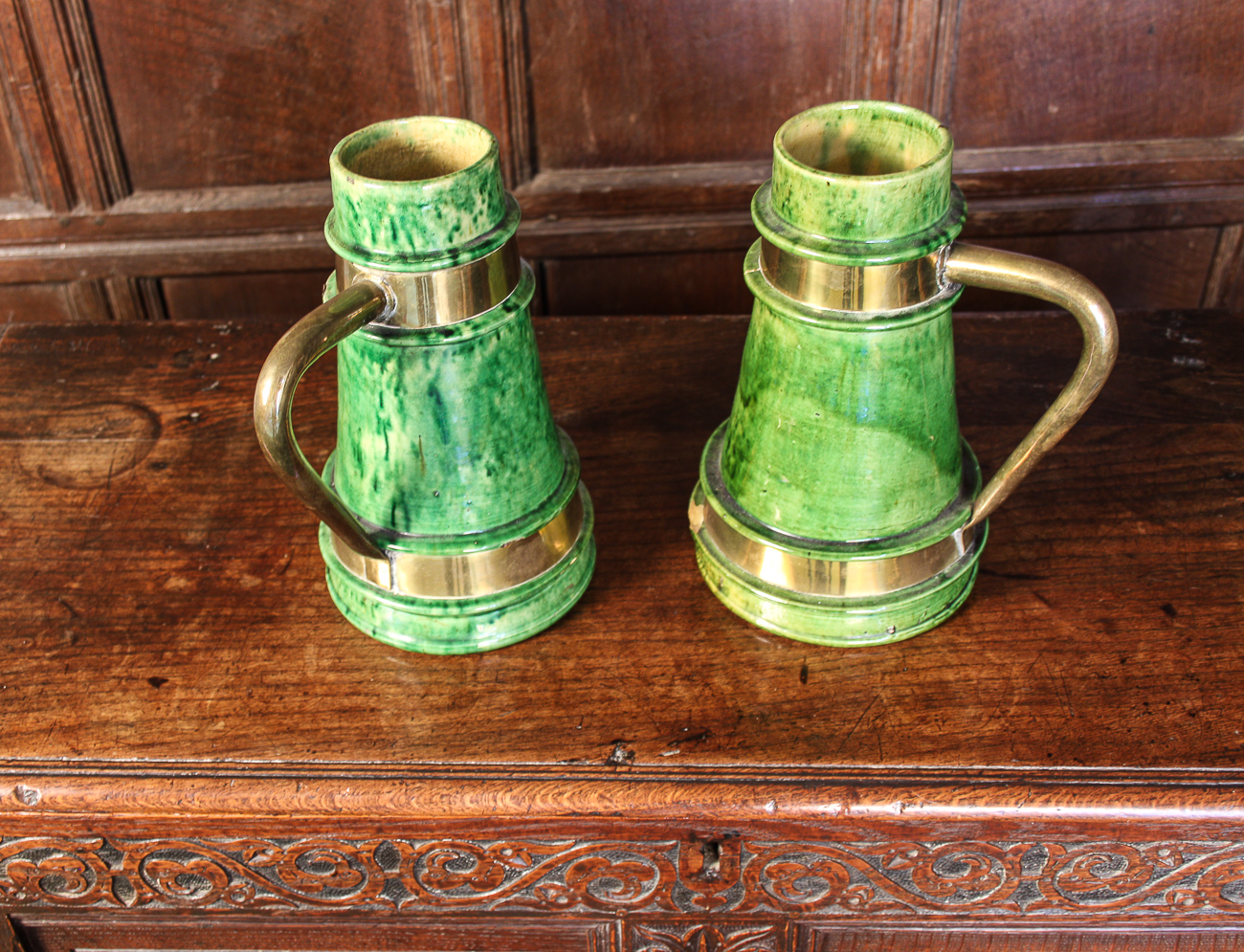 Pair of Green Glazed Jugs c.1880 (1 of 1) Pair of Green Glazed Jugs c.1880 (1 of 1)