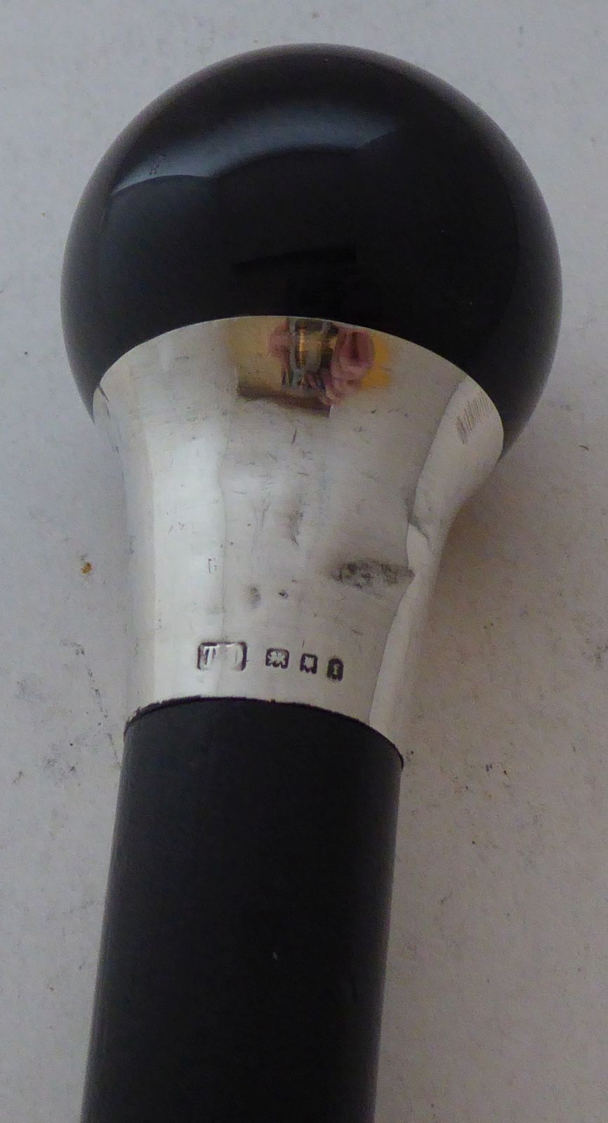 1921 Undertakers Walking Stick Cane Hallmarked Solid Silver Collar Obsidian Pommel Ebony Shaft (1 of 1) 1921 Undertakers Walking Stick Cane Hallmarked Solid Silver Collar Obsidian Pommel Ebony Shaft (1 of 1)