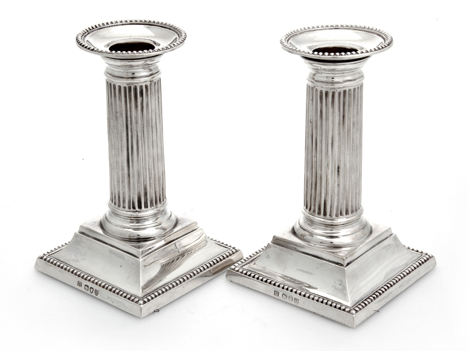 Pair of Victorian Silver Candlesticks with Reeded Columns & Plain Square Bases (1 of 1) Pair of Victorian Silver Candlesticks with Reeded Columns & Plain Square Bases (1 of 1)