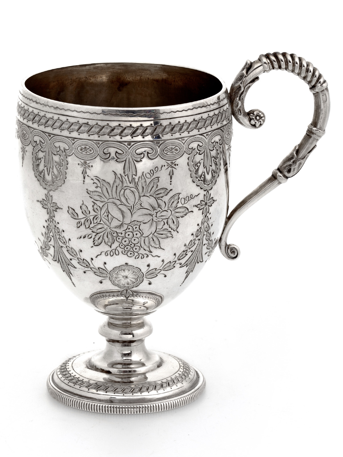Victorian Baluster Shape Silver Christening Mug Engraved with Garlands & Flowers (1 of 1) Victorian Baluster Shape Silver Christening Mug Engraved with Garlands & Flowers (1 of 1)