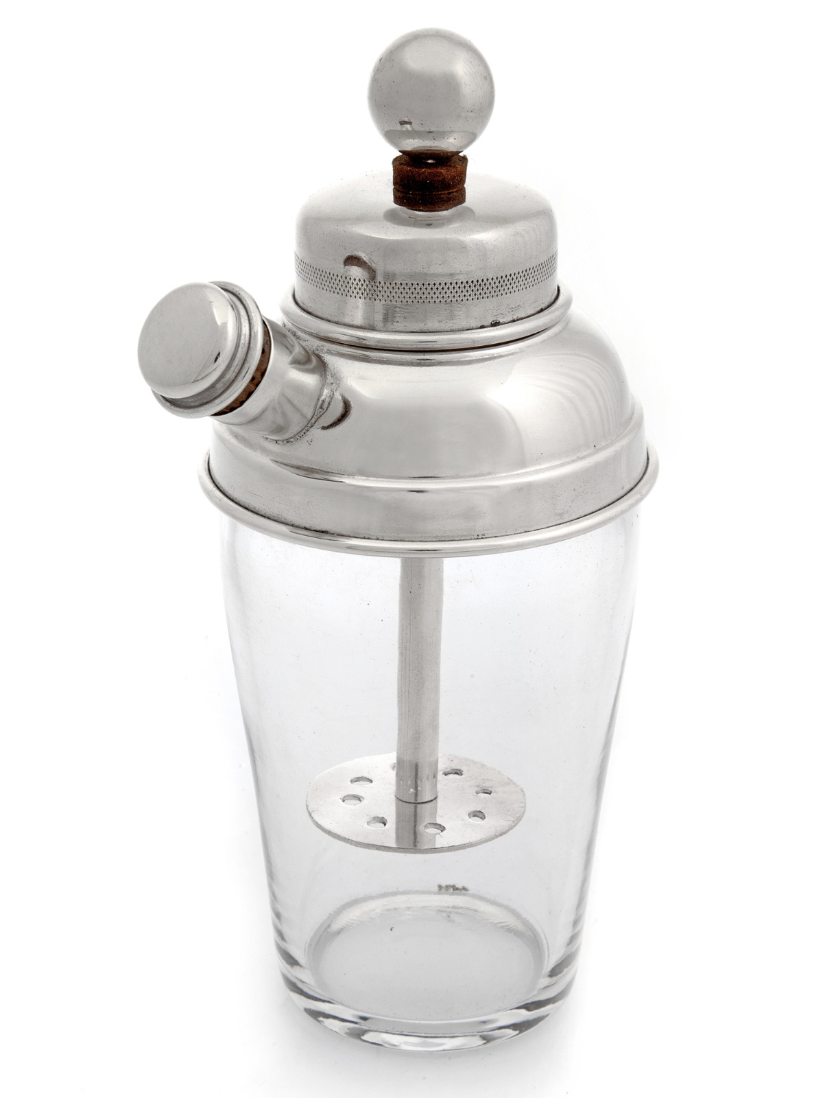 Silver Plate Cocktail Shaker with Integral Mixer & Clear Glass Tapering Body (1 of 1) Silver Plate Cocktail Shaker with Integral Mixer & Clear Glass Tapering Body (1 of 1)