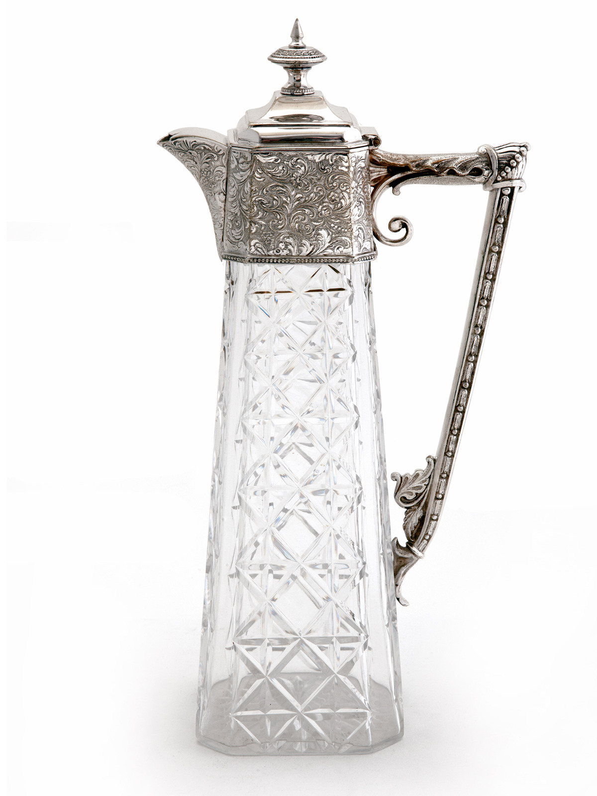 Unusual Shape Victorian Silver Plated Claret Jug with a Square Shaped Cut Glass Body (1 of 1) Unusual Shape Victorian Silver Plated Claret Jug with a Square Shaped Cut Glass Body (1 of 1)