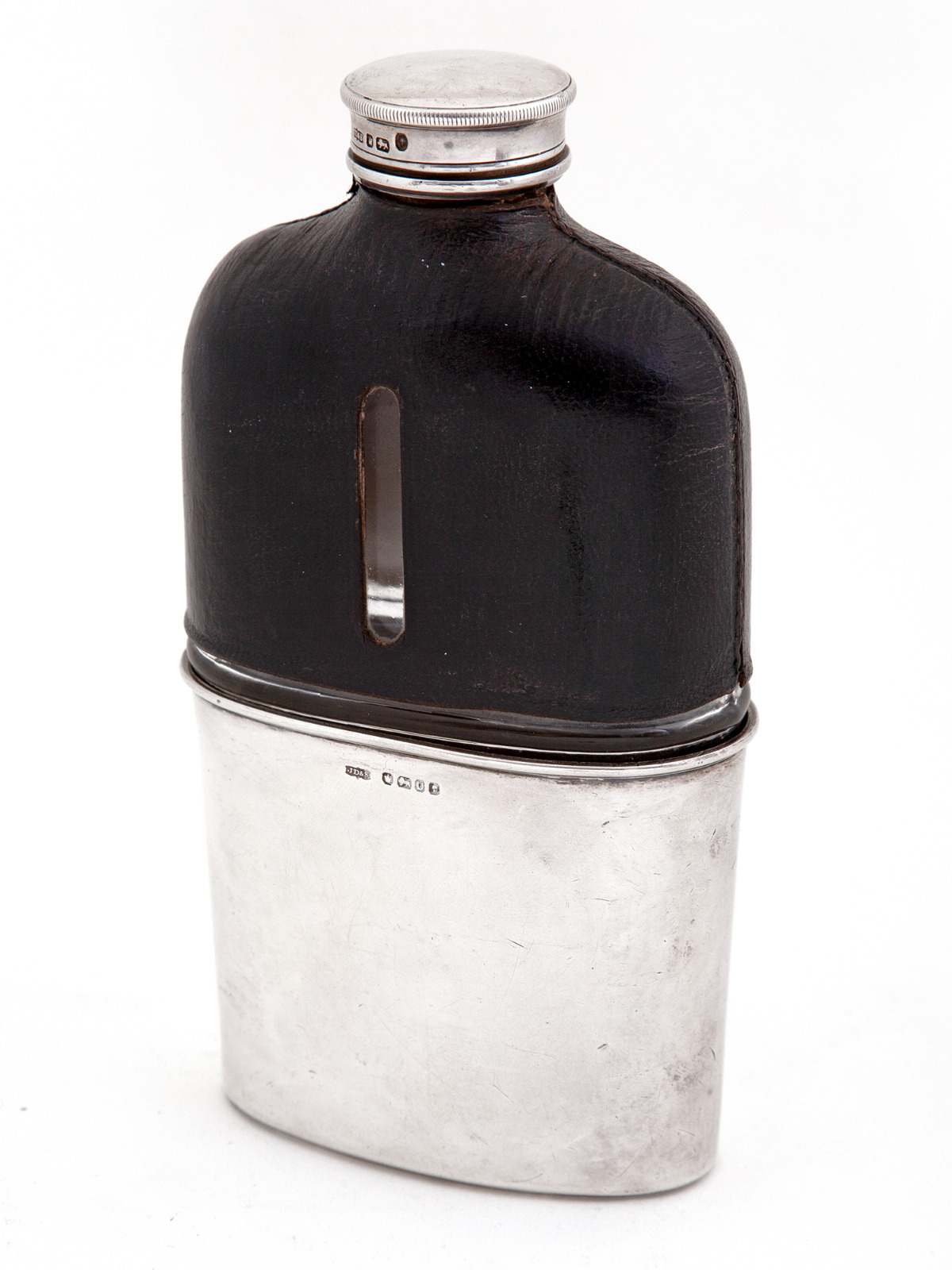 Victorian Silver & Black Leather Bound Hip Flask with a Gilt Lined Cup (1 of 7) Victorian Silver & Black Leather Bound Hip Flask with a Gilt Lined Cup (1 of 7)