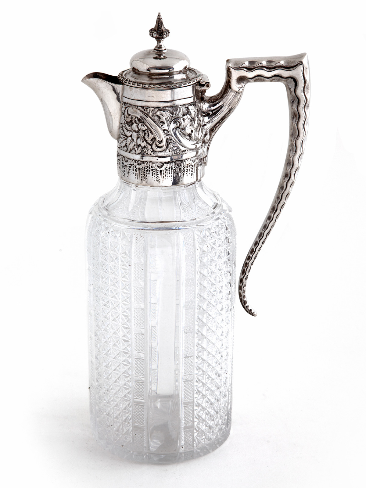 Victorian Silver Claret Jug with Hinged Domed Cover & Unusual Crimped Scroll Handle (1 of 4)