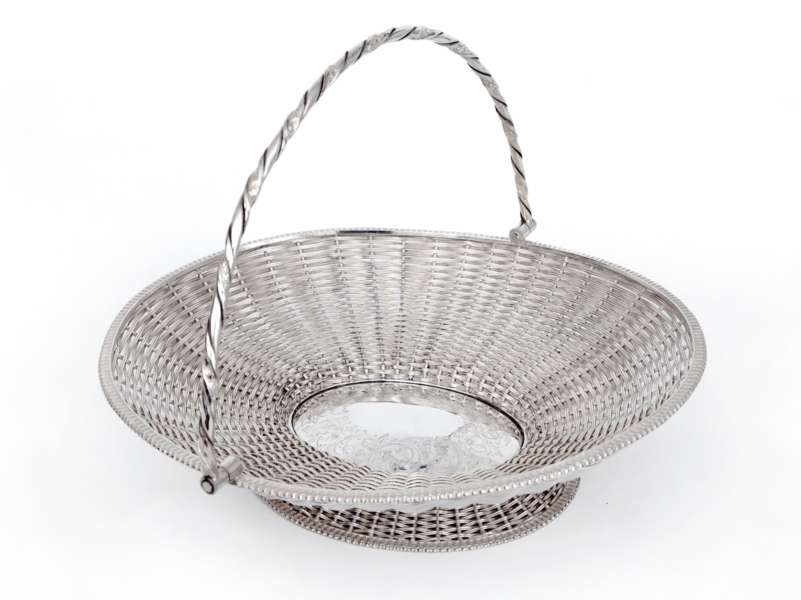 Antique Silver Plated Oval Basket Formed from Woven Wire Work (1 of 4) Antique Silver Plated Oval Basket Formed from Woven Wire Work (1 of 4)