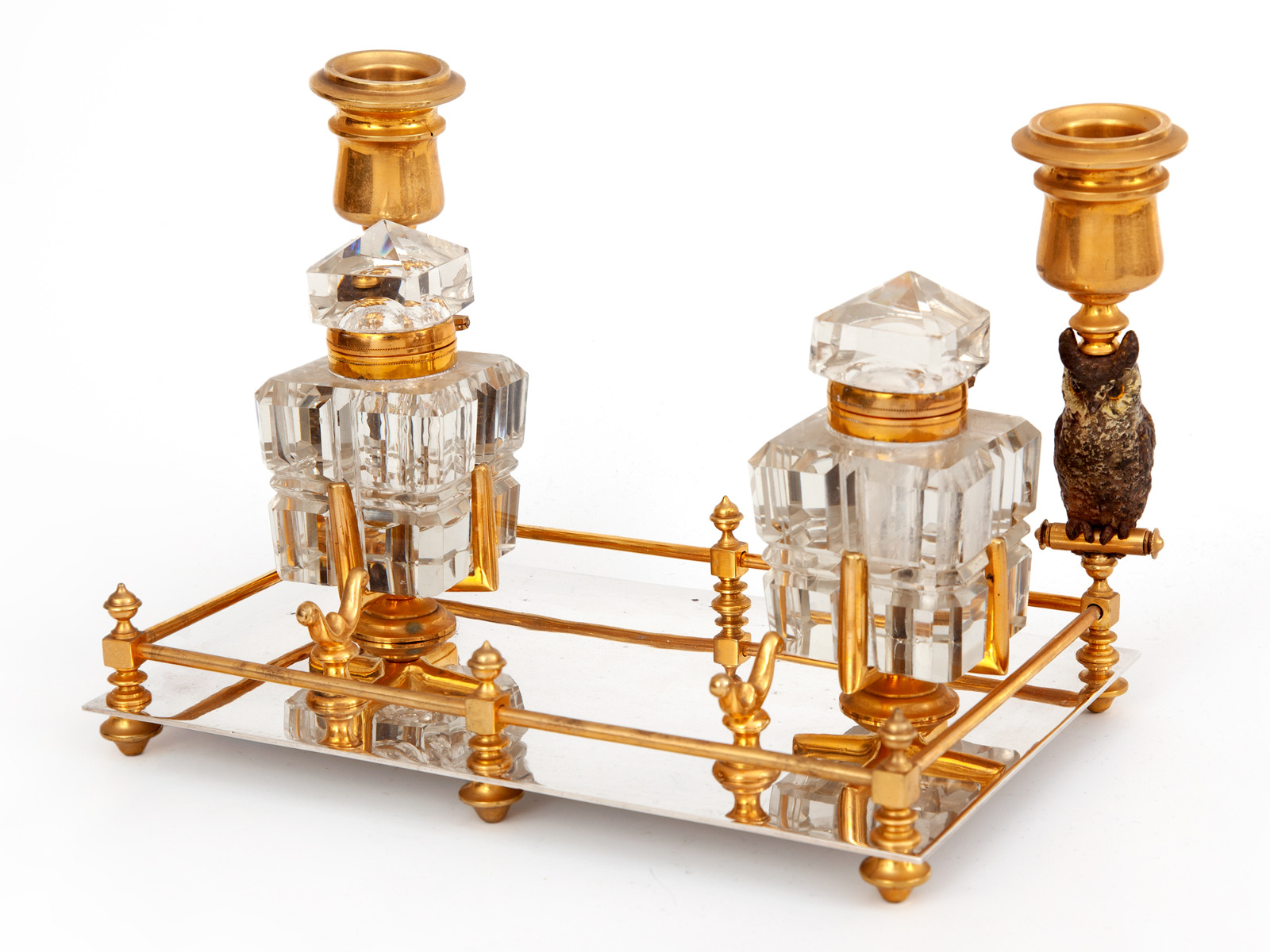 Antique Austrian Inkstand with Two Cold Painted Bronze Owl Candle Holders c.1900 (1 of 10) Antique Austrian Inkstand with Two Cold Painted Bronze Owl Candle Holders c.1900 (1 of 10)