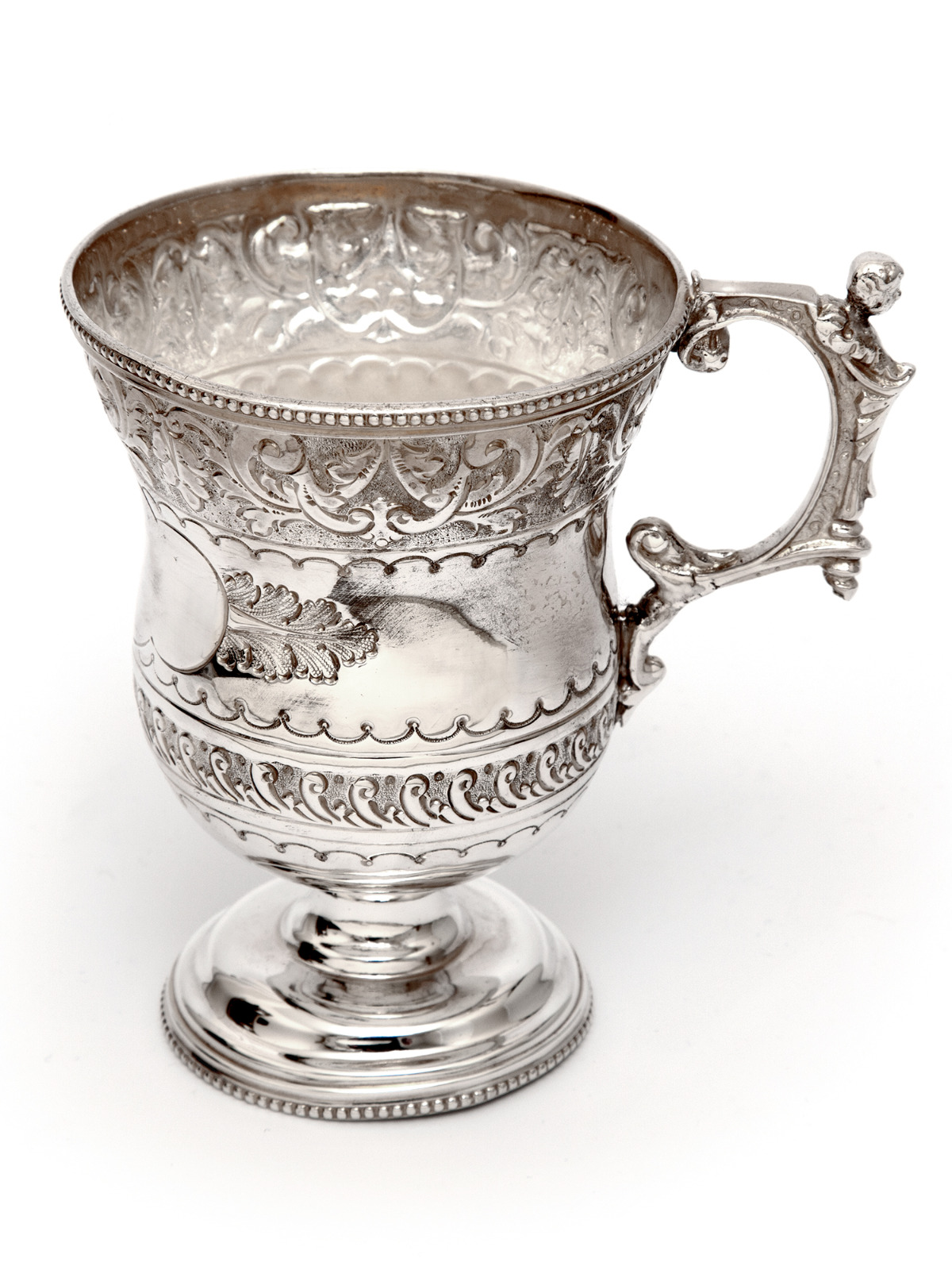 Silver Plated Christening Mug with Floral & Scroll Decoration & Applied Figural Handle (1 of 4)