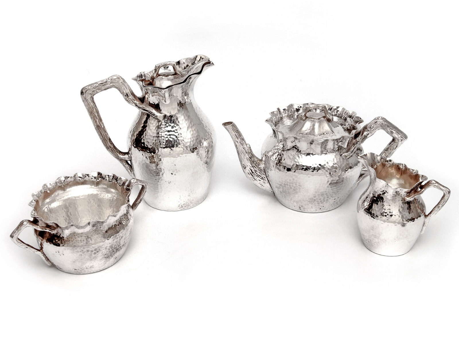 Victorian 4 Piece Silver Plated Tea Set with a Hammered Style Body (1 of 6)