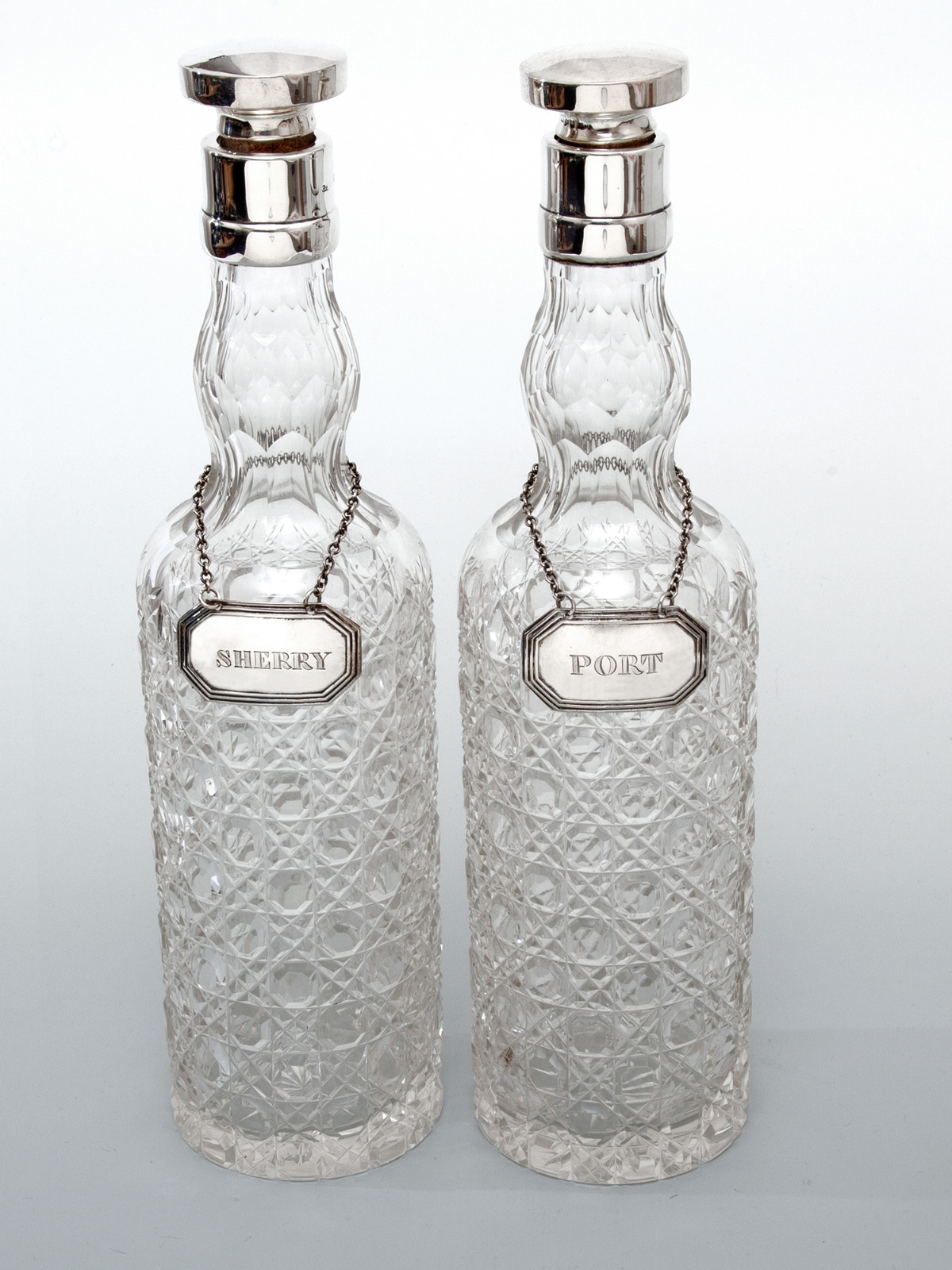 Pair of Chester Silver Spirit Decanters with Hobnail Cut Glass Bodies (1 of 5) Pair of Chester Silver Spirit Decanters with Hobnail Cut Glass Bodies (1 of 5)