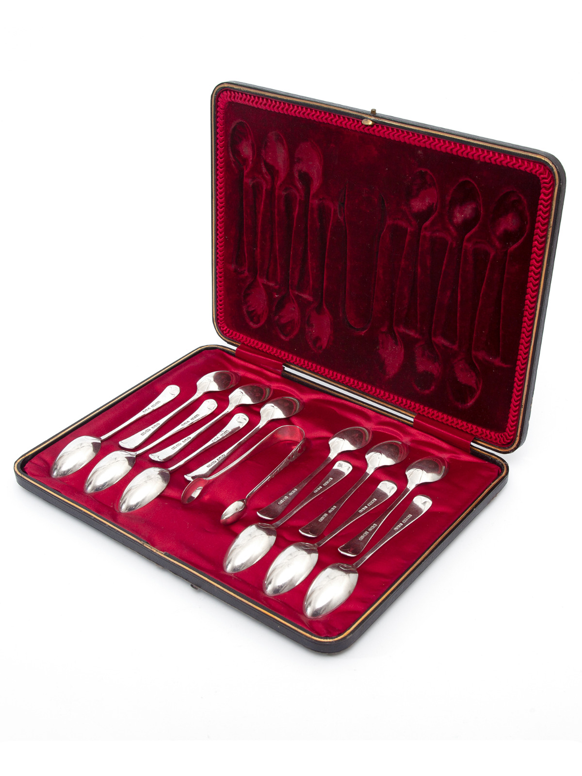 Twelve Boxed Edwardian Silver Tea Spoons with Matching Sugar Tongs (1 of 8) Twelve Boxed Edwardian Silver Tea Spoons with Matching Sugar Tongs (1 of 8)