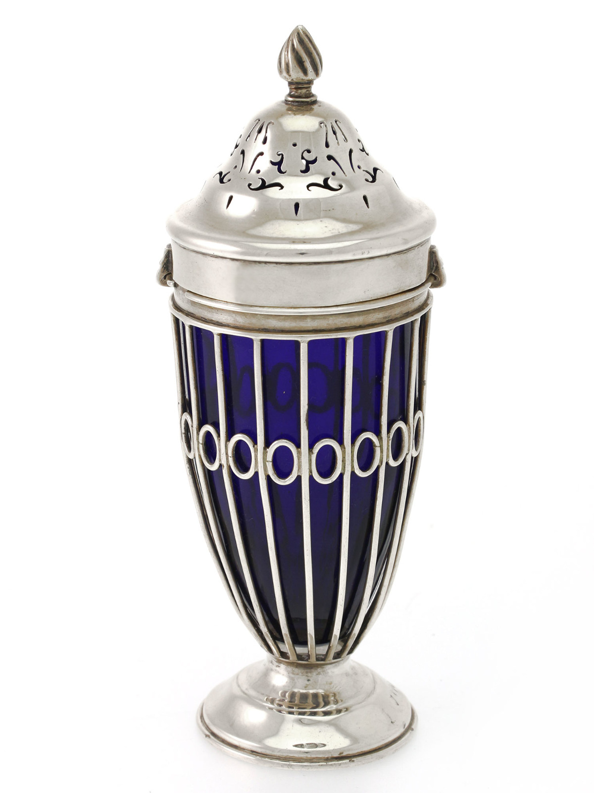Edwardian Silver Wire Work Sugar Caster with Blue Glass Liner 1902 (1 of 1) Edwardian Silver Wire Work Sugar Caster with Blue Glass Liner 1902 (1 of 1)