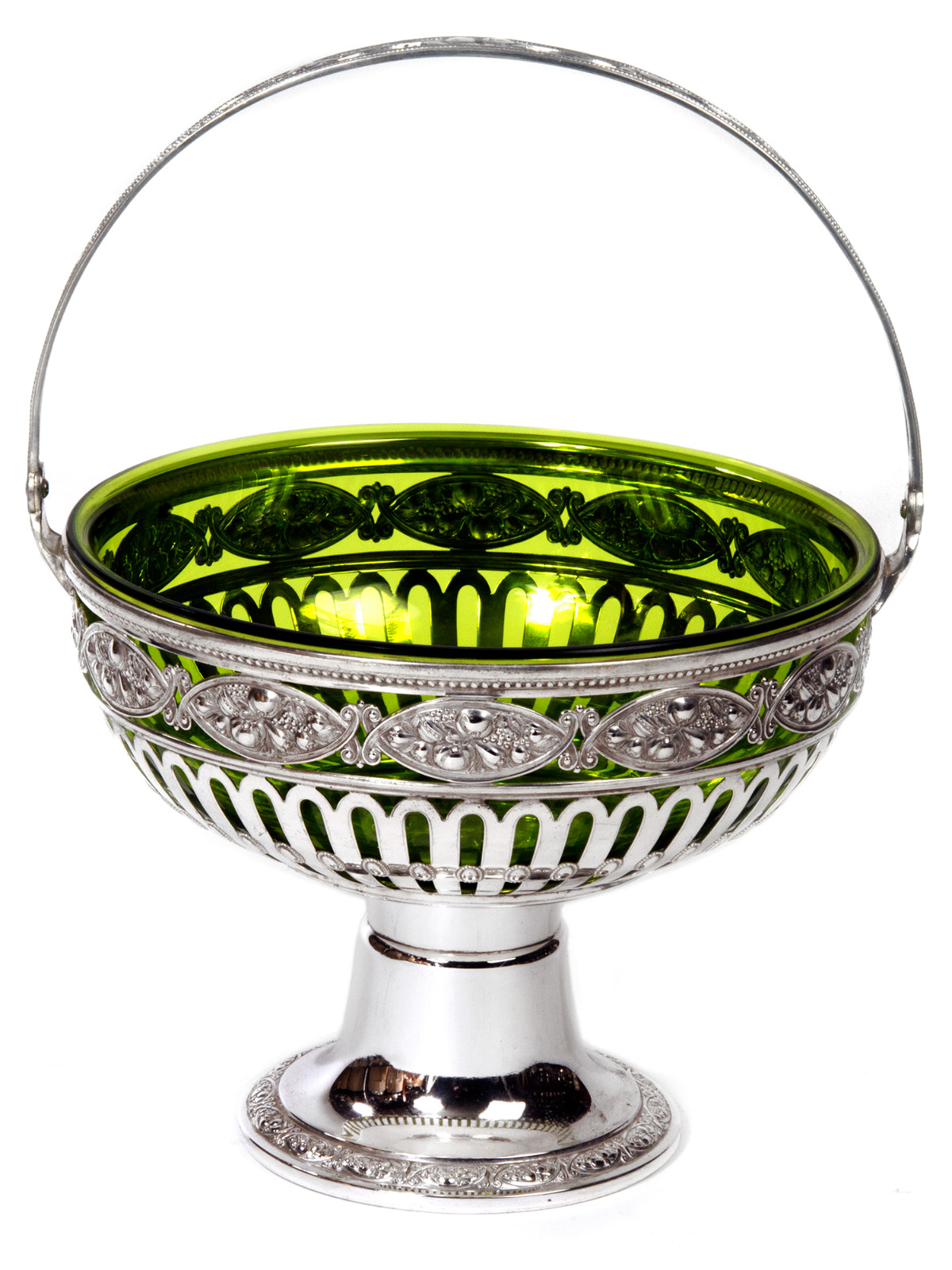 Silver Plated Wmf Swing Handle Basket with Original Green Glass Liner (1 of 1) Silver Plated Wmf Swing Handle Basket with Original Green Glass Liner (1 of 1)