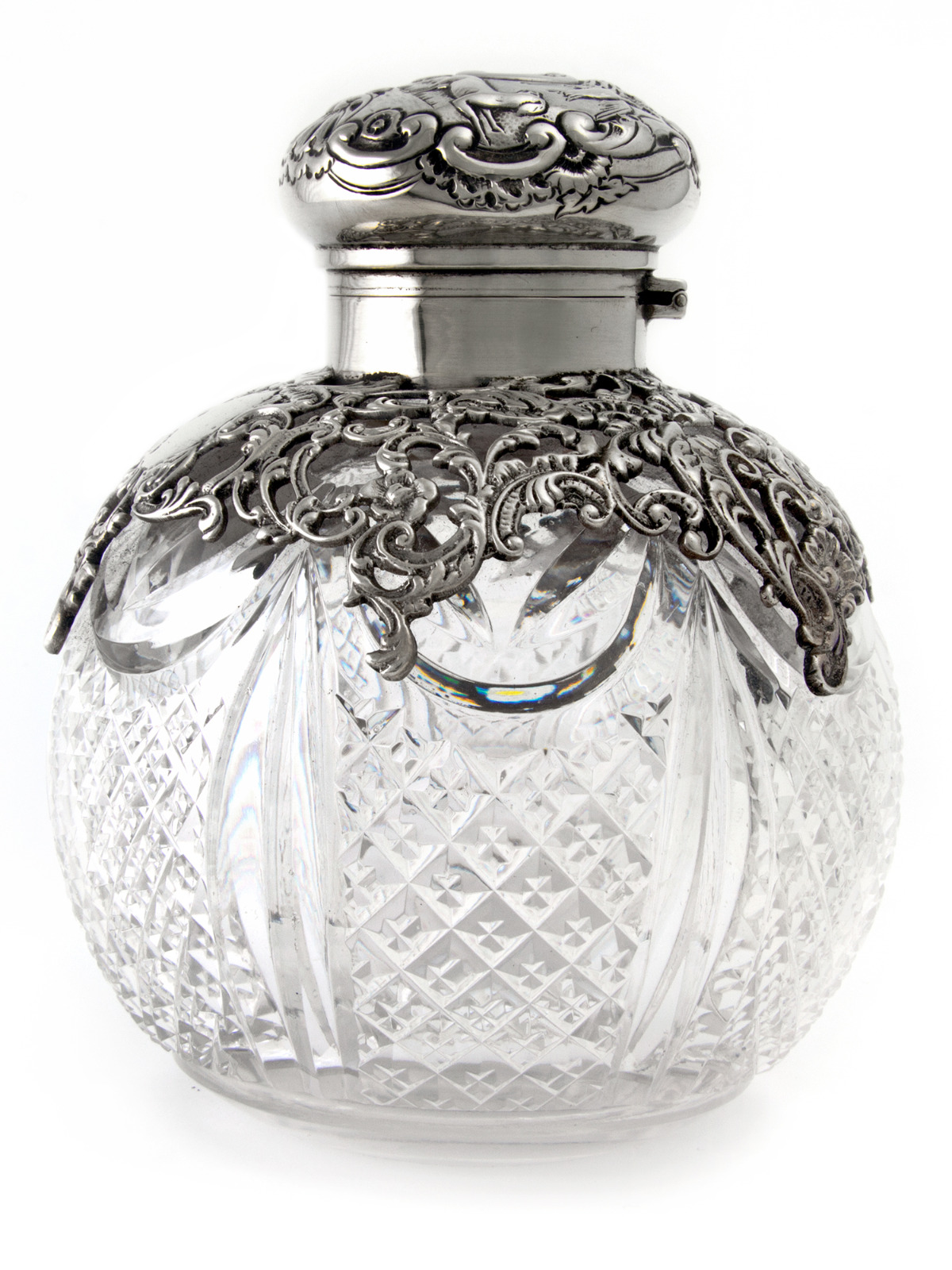 Large Victorian Silver Topped Perfume CUT GLASS LARGE PERFUME ATOMIZER BOTTLE