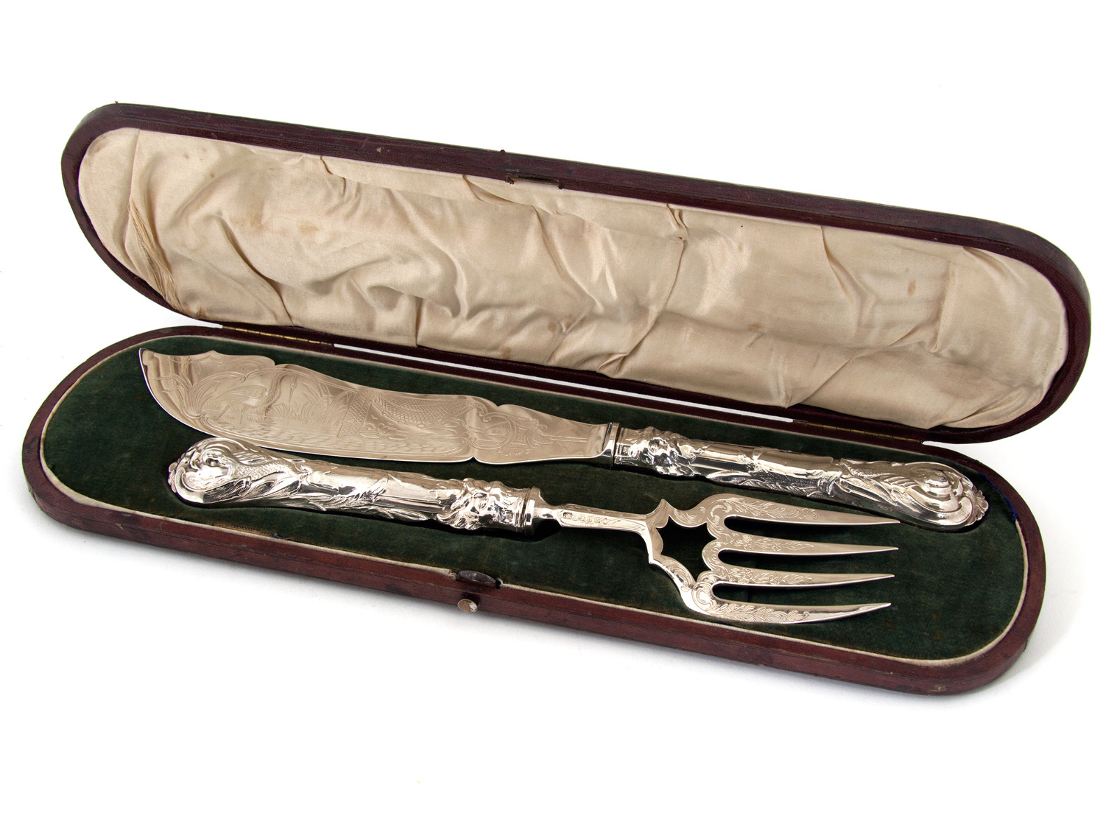 Pair of Victorian Silver Fish Servers with an Engraved Heron (1 of 1) Pair of Victorian Silver Fish Servers with an Engraved Heron (1 of 1)