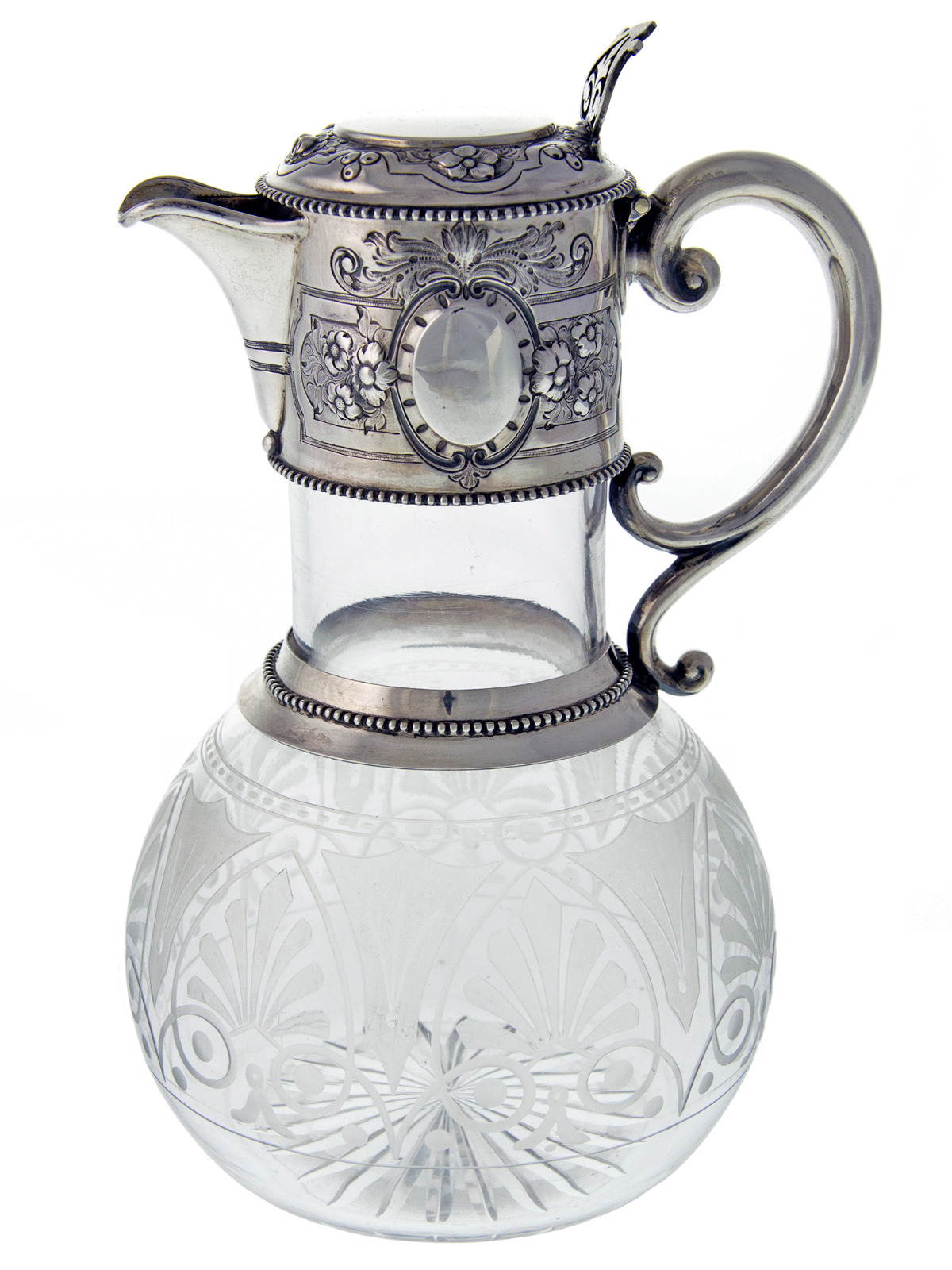 Antique Victorian Silver Mounted Claret Jug with Scroll Handle (1 of 5) Antique Victorian Silver Mounted Claret Jug with Scroll Handle (1 of 5)